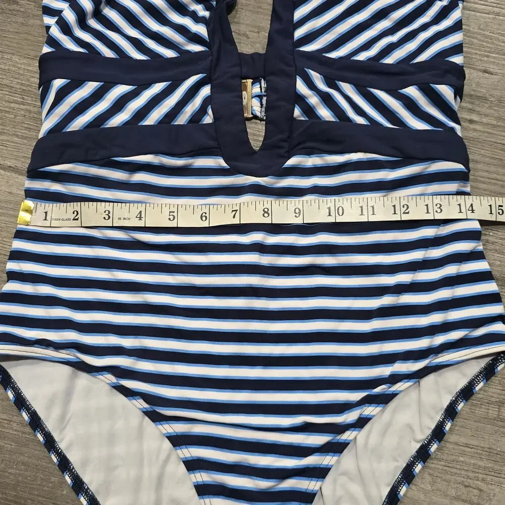 JETS Australia by Jessika Allen Striped Plunge V-Neck One-Piece Swimsuit